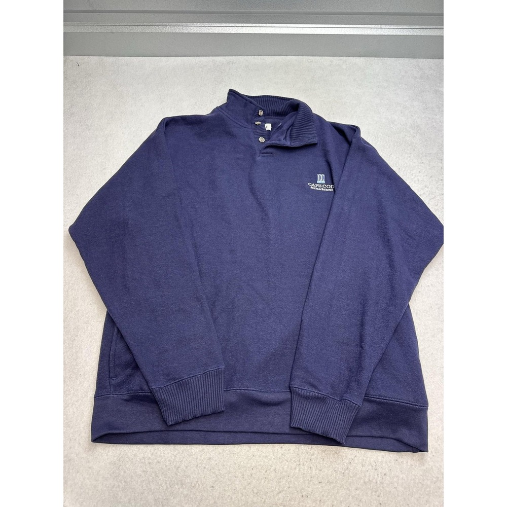 Cuffy's Of Cape Cod Sweatshirt Mens 2XL Blue Henley Fleece Pockets Logo Collared